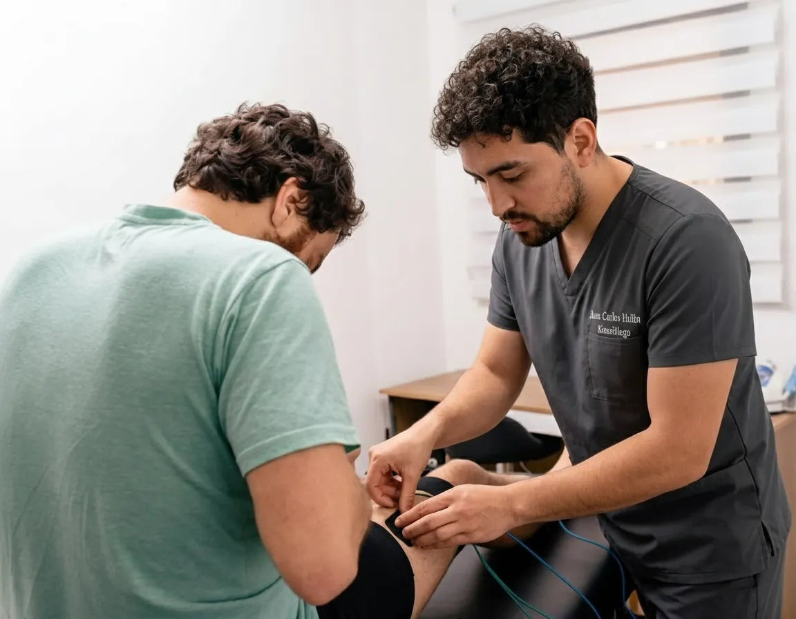Kinesiólogo Juan Carlos Hulin realizando terapia física convencional